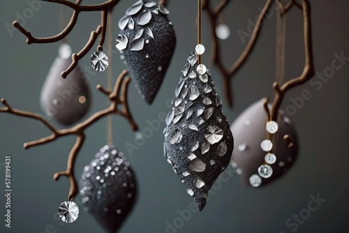 Canvas-taulu hanging ornament made of dark grey stones and white crystals, created with gener