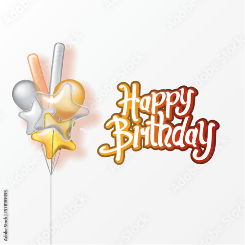 Graffiti Happy Birthday Text with Balloons on White Background Vector Illustration