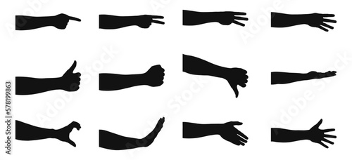 vector illustration of collection of hand gestures silhouettes isolated on white background