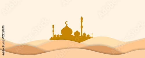 mosque background cream paper cut style vector illustration