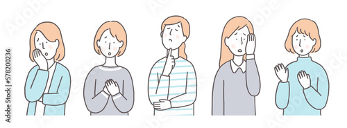 悩んでいる女性のイラスト