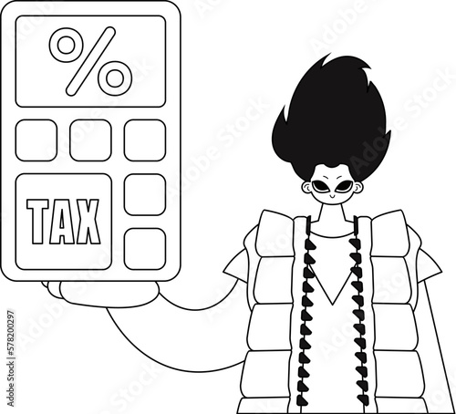 Man grips calculator in linear vector image.