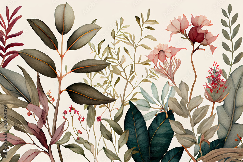 Botanical watercolor wallpaper pattern. generative ai Botanical watercolor wallpaper pattern. generative ai