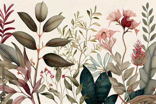 Botanical watercolor wallpaper pattern. generative ai