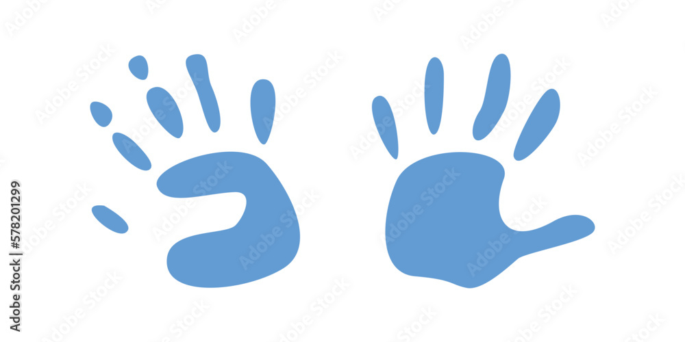Flat vector painting tools in childish style. Hand drawn hand print, palm silhouette Flat vector painting tools in childish style. Hand drawn hand print, palm silhouette