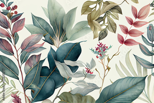 Wallpaper Mural Botanical watercolor wallpaper pattern. generative ai Torontodigital.ca