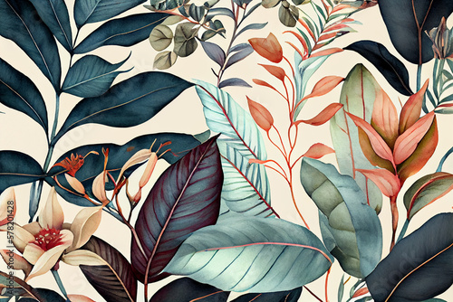 Botanical watercolor wallpaper pattern. generative ai