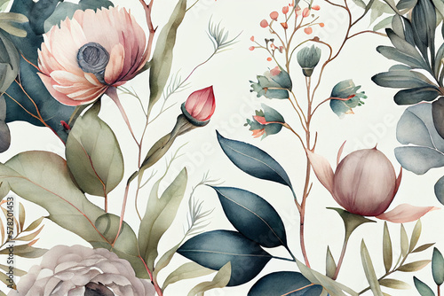 Botanical watercolor wallpaper pattern. generative ai #578201453