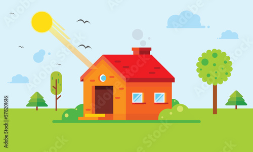 flat dreamland house landscape design template vector, landscape illustration , dreamland house landscape art
