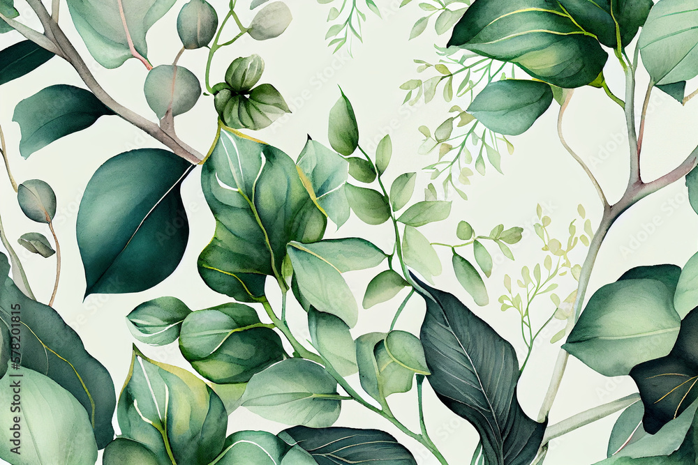 Botanical watercolor wallpaper pattern. generative ai Botanical watercolor wallpaper pattern. generative ai