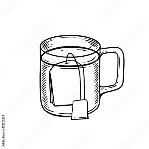 Tea in a bag hand drawn outline style vector art illustration.