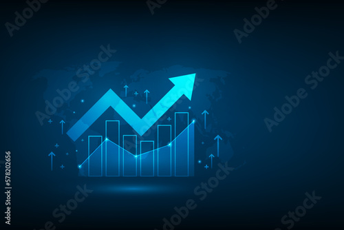 business investment graph growing. vector illustration hi-tech. arrow up to success. financial data technology strategy. market chart profit money.