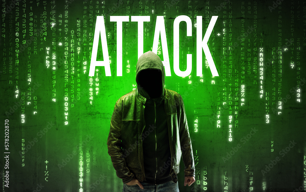Faceless hacker with inscription concept Faceless hacker with inscription concept