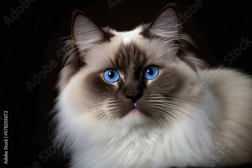 Portrait A beautiful male Ragdoll purebreed cat photography made with Generative AI © yuniazizah