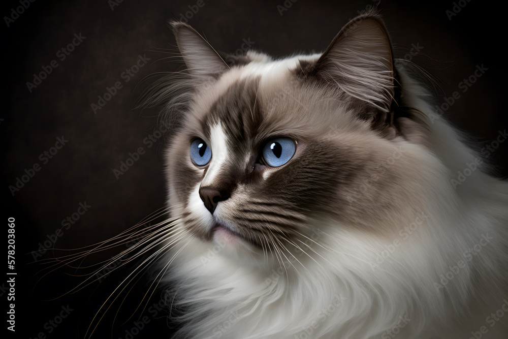 Portrait A beautiful male Ragdoll purebreed cat photography made with Generative AI