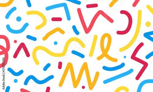 Abstract Colorful seamless doodles. Creative minimalist art style background for kids or modern design with basic shapes. simple childish vector design