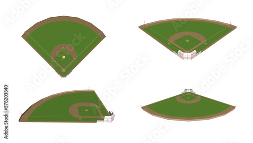 Illustration set of Baseball Fields with isolated white background