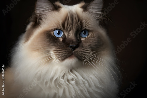 Portrait A beautiful male Ragdoll purebreed cat photography made with Generative AI