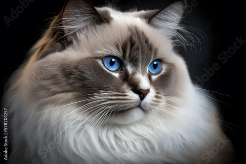 Portrait A beautiful male Ragdoll purebreed cat photography made with Generative AI