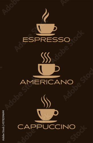 Coffee cup icon. Vector illustration of minimalistic icons of different way of making coffee. Sketch for creativity.