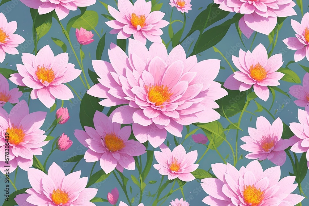 Seamless flowers pattern painting with trendy colors. Print Design, generative ai, perfect for interior, furniture and fashion. Seamless flowers pattern painting with trendy colors. Print Design, generative ai, perfect for interior, furniture and fashion.