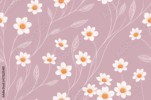 Seamless flowers pattern painting with trendy colors. Print Design  generative ai  perfect for interior  furniture and fashion.