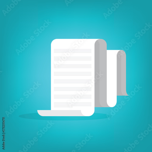 Large document roll with text. Big, long paper sheet document, new message or notification, letter. Vector illustration