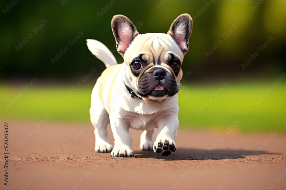 Colored French Bulldog. Cute dog, generative ai, looking into camera Colored French Bulldog. Cute dog, generative ai, looking into camera