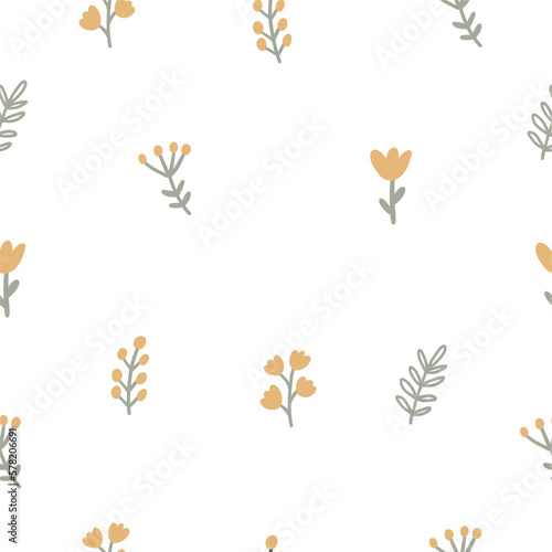 Cute summer farm print - vector seamless pattern. Illustration in flat style with flowers
