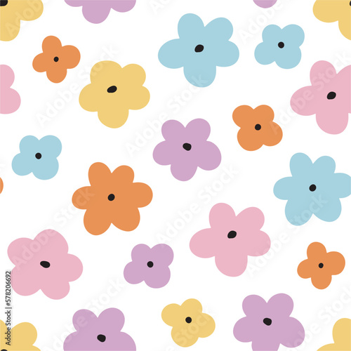 Spring abstract seamless patterns Doodle flowers Retro flat vector illustration. Cute designs for textile and fabric