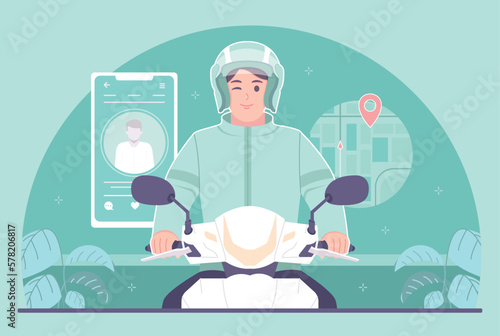 Online motorcycle taxi driver concept illustration