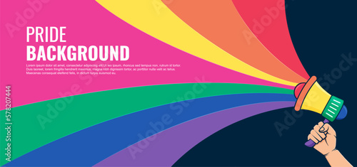 LGBT pride abstract background. Vector background with megaphone loudspeaker and rainbow colors. Vector Banner Template for Pride Month