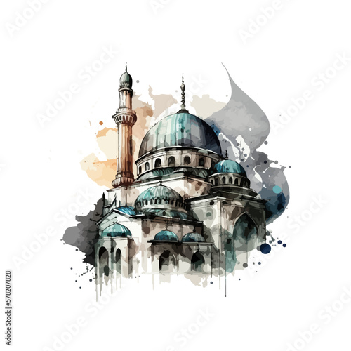 Water colour mosque illustration vector