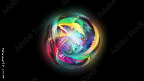 A colourful twisted ball of light with random, twisting, flow and pulses. Artificial intelligence or first contact concept. photo