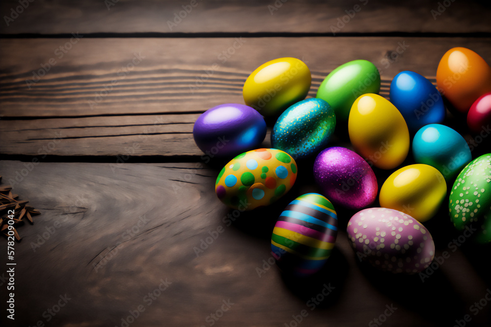 Colorful Easter Eggs on wooden table Colorful Easter Eggs on wooden table