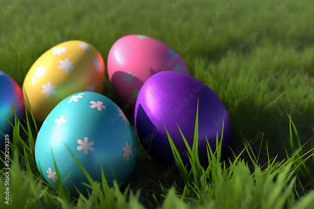 Colorful Easter Eggs on Grass, Macro Images Colorful Easter Eggs on Grass, Macro Images