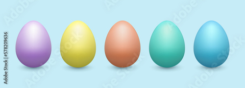 3d Easter eggs set of colored realistic three dimensional design elements collection on light blue