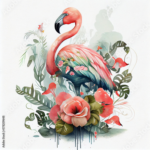 flamingo watercolor created by Generative Ai Tools © akimtan