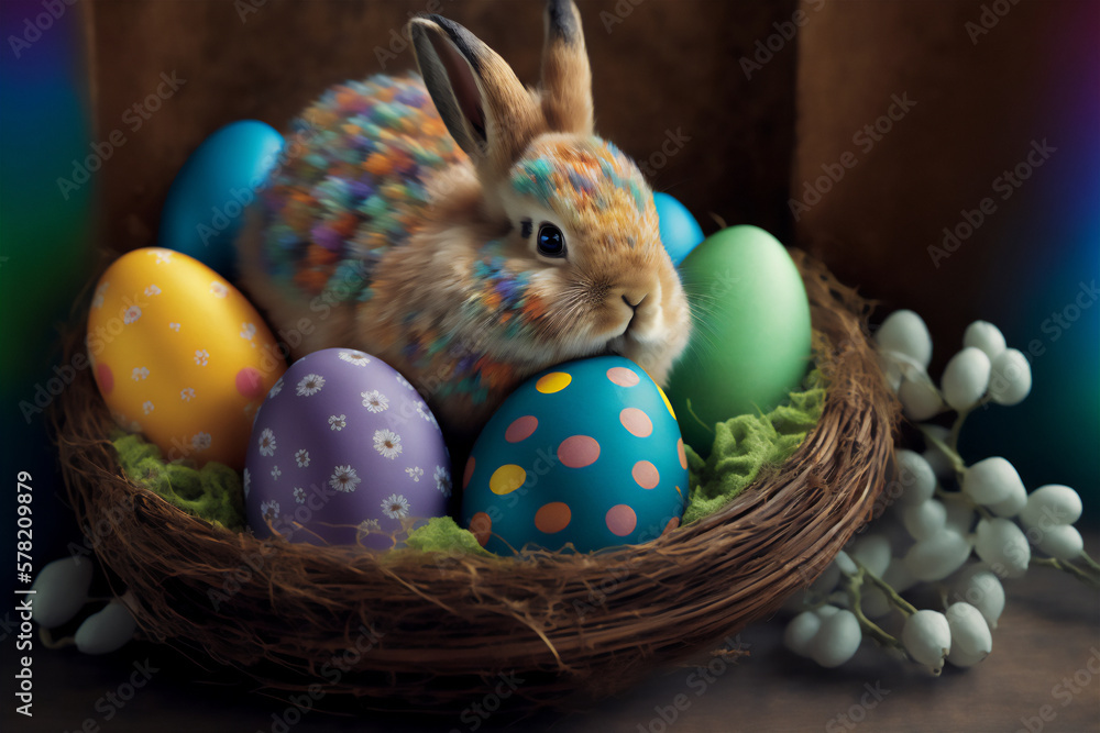 Easter Eggs in a Wooden Basket Illustration Easter Eggs in a Wooden Basket Illustration