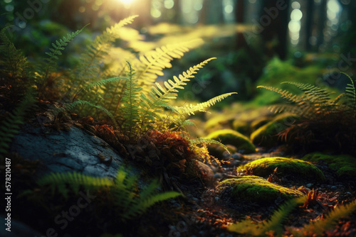 Forest floor with fern and moss