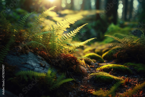 Forest floor with fern and moss photo