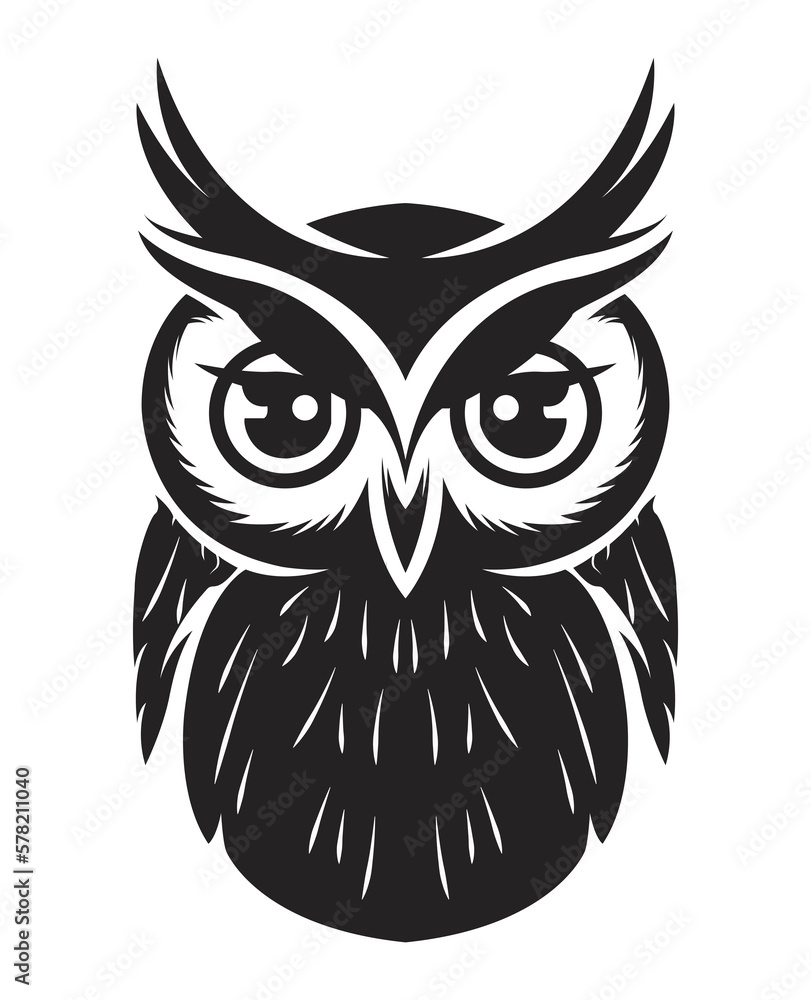 Fototapeta premium owl on white background, Cute Owl logo vector classical style simple white and black color
