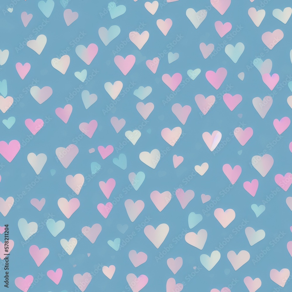 Seamless background with hearts, in pale colors, generative ai