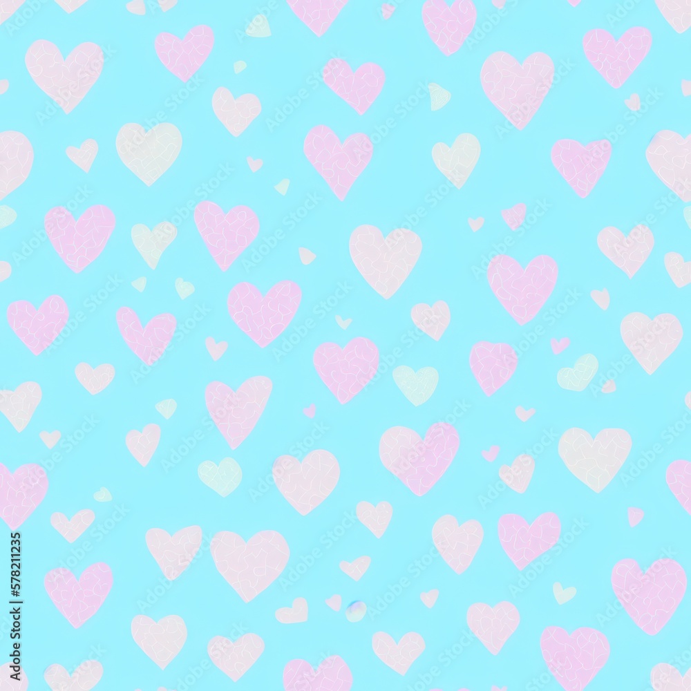 Seamless background with hearts, in pale colors, generative ai
