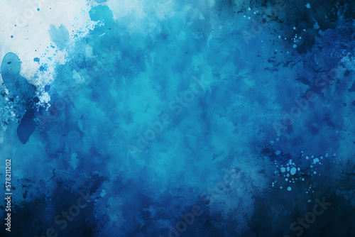 Blue Color grunge style watercolor background with blank space, Generative AI