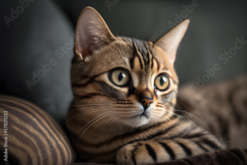 Portrait Beautiful short hair cat lying on the sofa at home photography made with Generative AI © yuniazizah