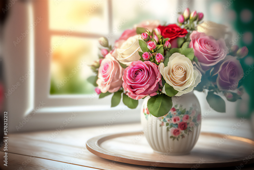 Floral Arrangement on Wooden Table