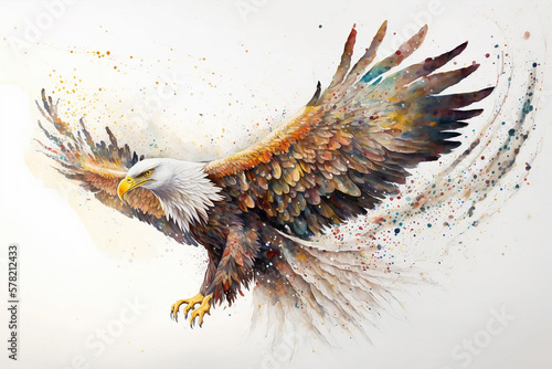 白頭鷲の舞いを描いた水彩画イラスト、Generative AI.