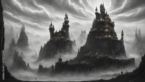 Fotografia Fantasy Castle city anime art of magestic fortess in fairy land royal background