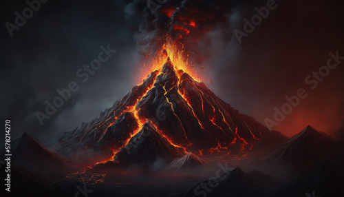 lava coming out of volcano  nature  landscape  mountain   dark sky Generative AI  Generativ  KI